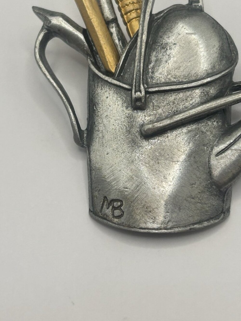 Marjolein Basin Silvertone Watering Can Brooch Goldtone Pencil & Paintbrush Gift - Picture 4 of 9